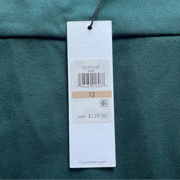 $129 Org NWT Calvin Klein Green Sheath Dress Sz L Capsule Minimalist Pearl Event - Picture 7 of 8